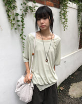 Shushup Off-Shoulder Tencel Layered Snap Short Sleeve Tee