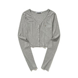 (DUC) V-Neck Crop Cardigan Gray