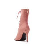 Suede Lace-Up Open Toe Heel(Pink)