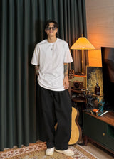 A-line Curved Wide Cotton Pants 3COLOR
