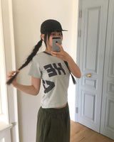 Necu ヴィンテージストライプレタリングプリント半袖Tシャツ