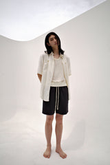 Linen crinkle half shirt, Ivory
