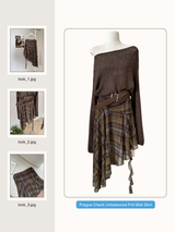 Prague Check Unbalanced Frill Midi Skirt