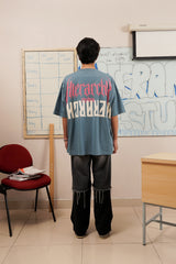 HIERARCHY STUDIOS Unruled - ブルーミラーワイドオーバーサイズTシャツ
