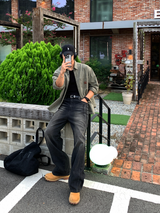 リムビンテージフェアワークパッチオーバーフィットロングスリーブシャツ