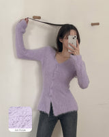 V-neck fur cardigan