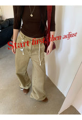 Khaki brown line wide cotton pants