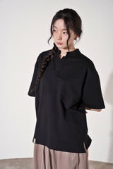 S-C オープンヘンリーネック 1/2 TEE (Black)