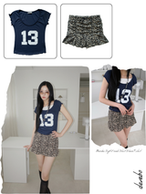 Shirring Leopard Banding Mini Skirt