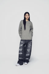 24FW DAMAGE STITCH WASHING DENIM PANTS BLACK