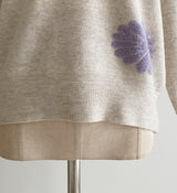 Elu Boucle Flower Lettering Embroidery Knit