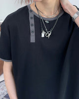 Rual Side Henley Neck Ringer Tee
