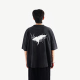HIERARCHY STUDIOS TMTNW - ウォッシュドブラックアンチェーンオーバーサイズTシャツ