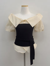 [Short Sleeve Version] Buttery Off-Shoulder Layered Blouse