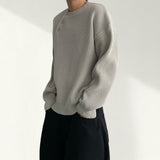 Nerly diagonal snap waffle henley neck knit