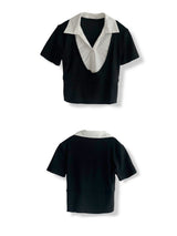 U-neck Layered Collar Crop T-shirt