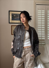 NON COLLAR LEATHER JACKET