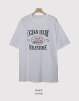 オーシャンプリンティングルーズショートスリーブtシャツ