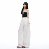 Layered Frill Detail Curved-Leg Casual Pants