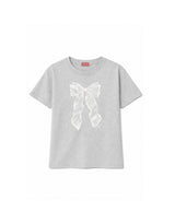ロザリーレースリボンプリント半袖Tシャツ グレー