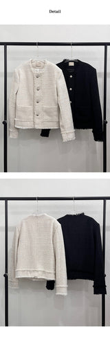 [Unisex] Cutting tweed round neck jacket(2color)