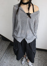 MESH KNIT HOOD ZIP-UP