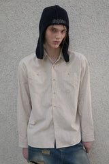 Lettering sleeve striped shirt - Beige