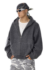 Striped Hooded Zip Sweatshirt