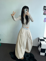 フリース❤フロントサイドバルーンコーデュロイバルーンロングパンツ 🤎💛🖤🩶🩷6カラー