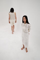 Linen crinkle half shirt, Ivory