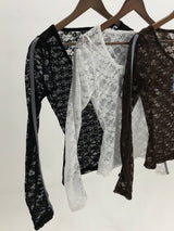 Lace Number Sheer Long Sleeve T