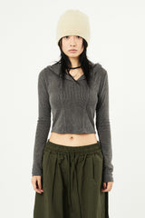 Balance incision ribbed crop hoodie