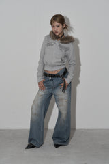 crop hair zip up (grey)