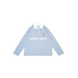PEANUT STAIN - オールド マネー ブルー ライン ボクシー オーバーサイズド ロングスリーブ Tシャツ