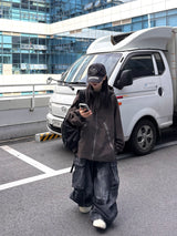 shot crack denim cargo balloon pants