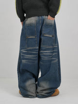 Pin-tuck cat washing medium blue denim