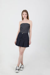 Denim Ribbon Crop Top Dark Blue