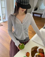 Dab see-through V-neck two-way button cardigan