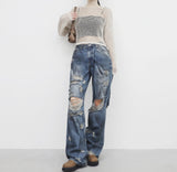 (Unisex) ジュビダメージデニムパンツ