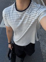 Loose spandex stripe short sleeve t-shirt