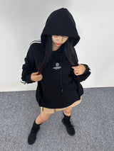 (UNISEX) THREE-STRIPE OVERSIZED CUTE BOXY HOODIE - 2 COLOR