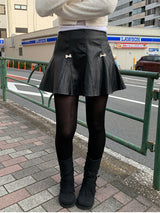 リボンフレアレザーミニスカート(2C)