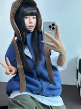 フリースレイヤードベストジップアップ💚💙🖤🧡4COLOR