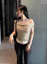 Soft Fit Layered Off-Shoulder Sleeveless