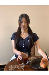 Short Sleeve Button Slim Ribbed Short Sleeve Tee