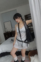 SATIN DOT LACE BUSTIER MINI DRESS (WHITE, BLACK 2COLORS!)