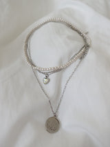 MULTI-LAYERED PEARL & HEART COINED NECKLACE SET
