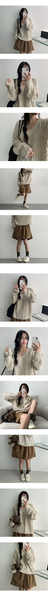 [High quality!] ツイストドアVネックシックウールニット (5 colors) 8% ウール!
