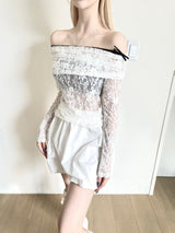 1225. Ribbon lace strap off T (2color)