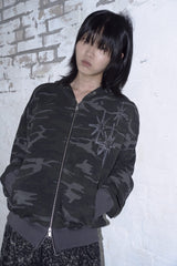 Waffle Ghost Camo Star Zip-Up Hoodie Black
